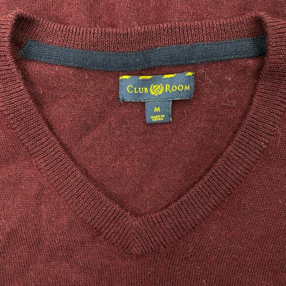 Club Room Merino Wool Blend V Neck Long Sleeve Sweater Burgundy Size M - Picture 9 of 9